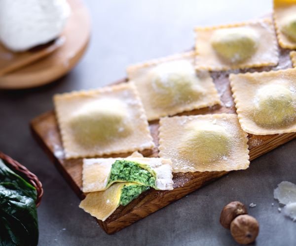 Ricotta and spinach ravioli