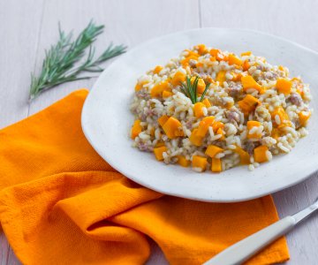 Pumpkin and sausage risotto
