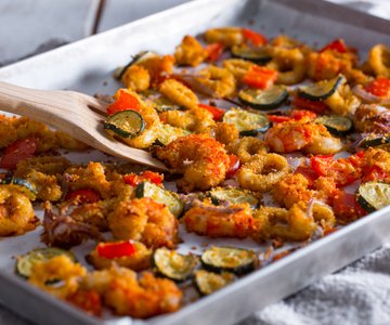 Gratinated Squid and Shrimp with Vegetables