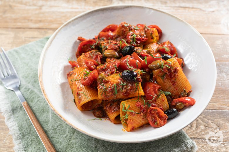 Rigatoni with Puttanesca Sauce and Nduja