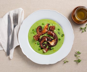 Octopus on Pea and Potato Cream