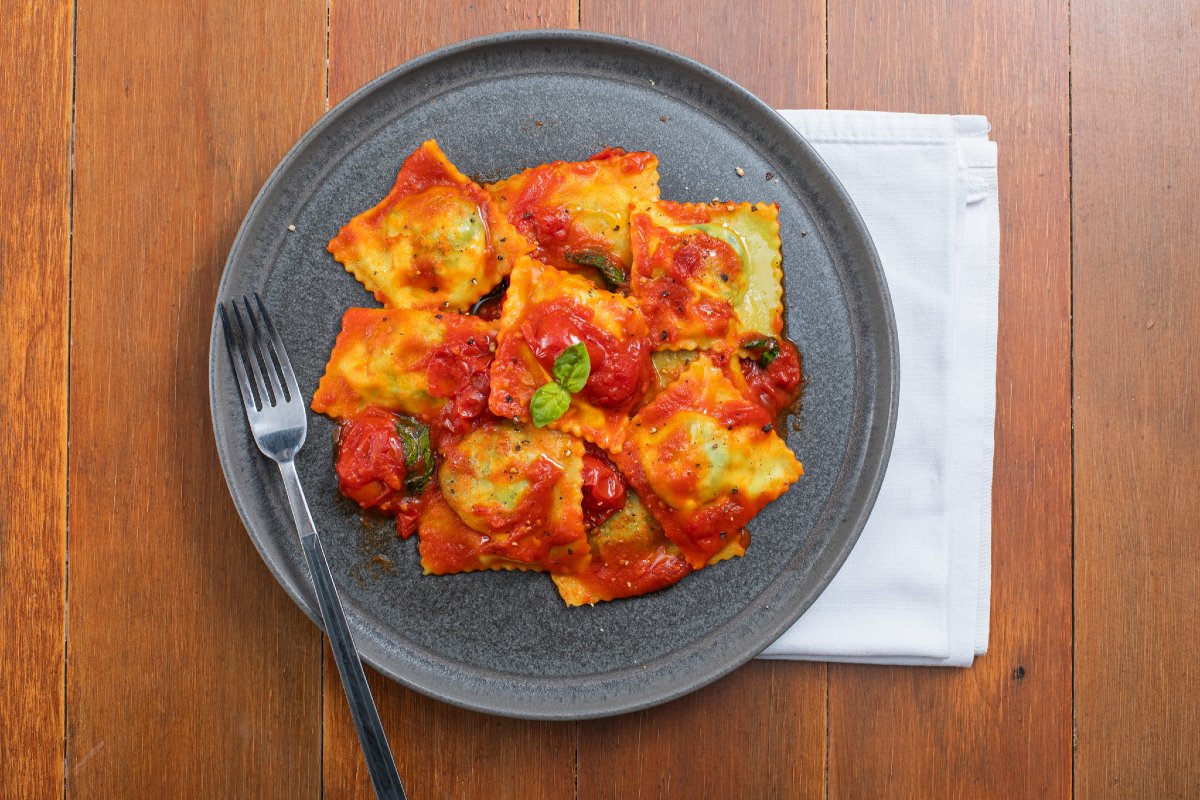 Potato and Herb Ravioli with Sauce