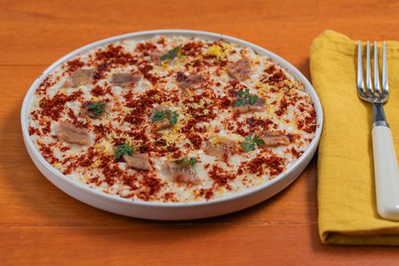 Risotto with butter, anchovies, and crunchy peppers