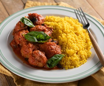 Couscous with Eggplant Meatballs in Sauce