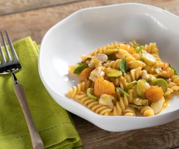 Pasta with Shi Drum, Trombetta Zucchini, and Yellow Cherry Tomatoes