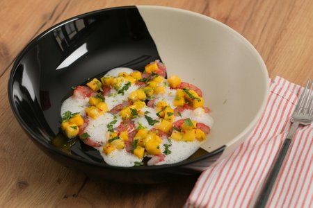 Shrimp Tartare with Coconut Milk and Mango