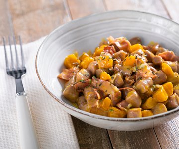 Chestnut gnocchi with pumpkin and speck