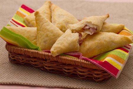 Ricotta triangles with taleggio and pears