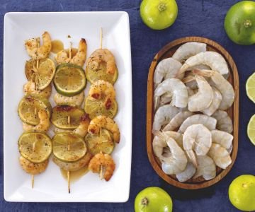 Lime, honey, and poppy seed shrimp skewers