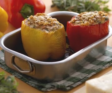Stuffed Peppers with Ricotta, Eggplants, and Pine Nuts