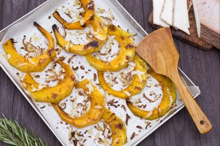 Baked Pumpkin with Smoked Ricotta Shavings