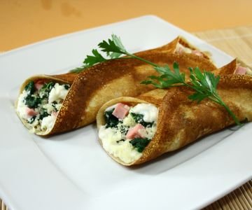 Whole wheat crepes with ham, Gruyère, and spinach