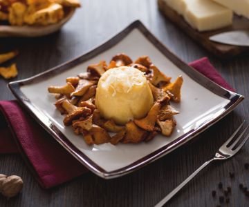 Grana Cheese Flan with Chanterelle Mushrooms