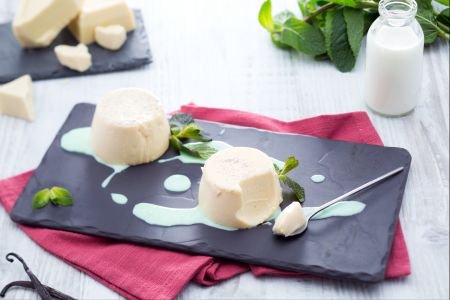 White Chocolate Bavarian Cream with Mint Sauce