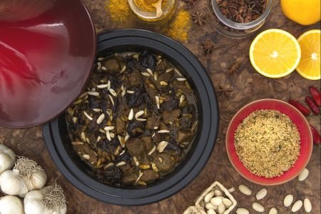 Lamb tagine with plums and almonds