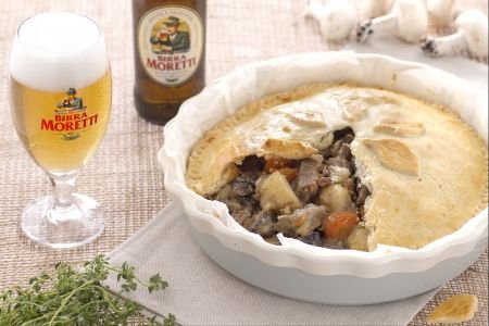 Stew in Crust with Potatoes and Mushrooms