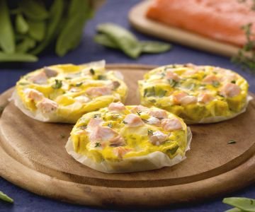 Salmon fritters with thyme and snow peas