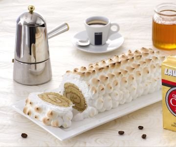 Coffee log with flambéed meringue