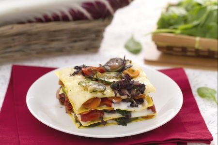 Vegetable lasagna with taleggio cheese cream