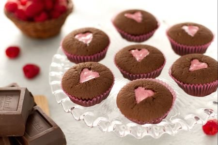 Chocolate cupcakes with pink heart