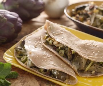 Spelt crepe with caponata