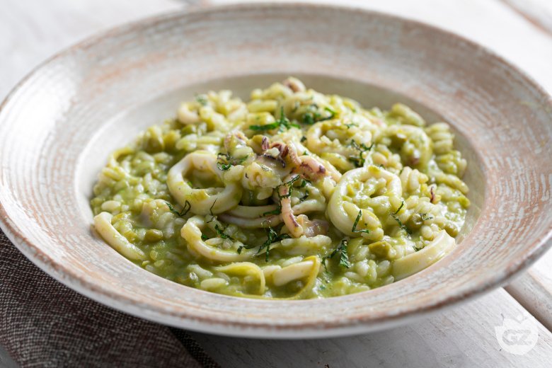 Mint, Pea, and Squid Risotto