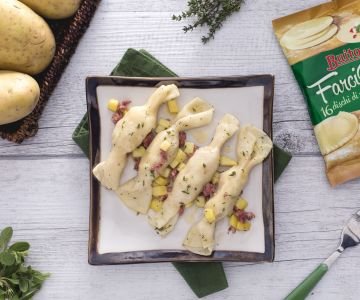 Candy filled with potatoes and sausage with aromatic herbs