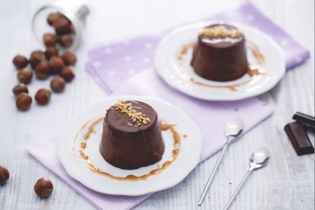 Chocolate and hazelnut panna cotta with salted caramel