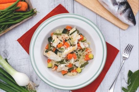 Risotto with Vegetable Ragù and Pan-Seared Sea Bass with Sage