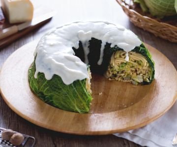 Savoy cabbage timbale with taleggio fondue