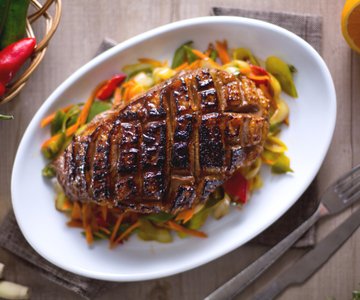Marinated duck breast with vegetables