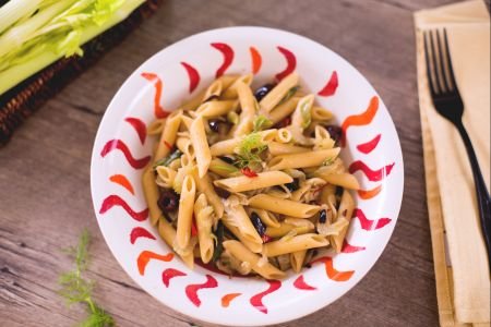Pasta with celery, fennel, and Taggiasca olives