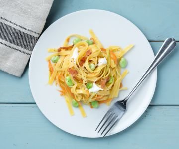 Tagliatelle with Broad Beans and Stracciatella