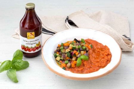 Tomato and Bread Soup with Spring Vegetables