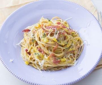Pasta with Yellow Zucchini Cream and Ham