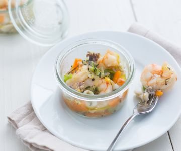 Seafood salad in jar cooking