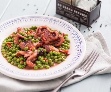 Baby octopus with peas