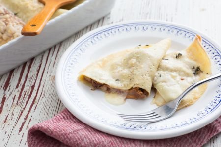 Savory crepes with chanterelles and bacon