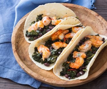 Tacos with kale and shrimp