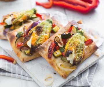 Vegetable flatbreads and stuffed zucchini flowers