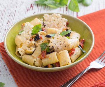 Pasta with Eggplants and Grana Padano Wafers