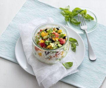 Rice salad in jar cooking