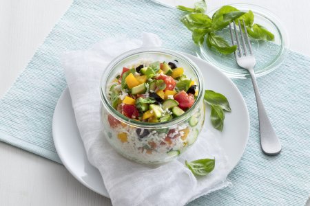 Rice salad in jar cooking