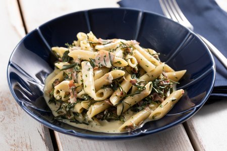 Pasta with agretti and speck