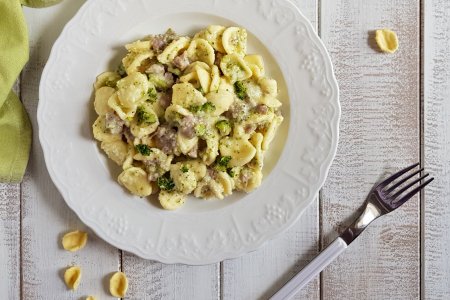 Orecchiette with Potato Cream, Broccoli, and Sausage