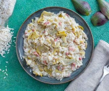 Artichoke Risotto with Crispy Bacon