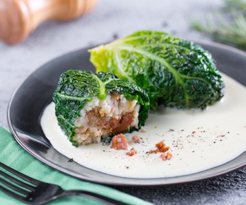 Savoy cabbage rolls stuffed with rice