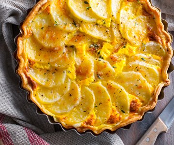 Savory pie with potatoes and mortadella