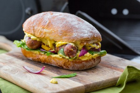 Verzini on the BBQ with peppers and onions