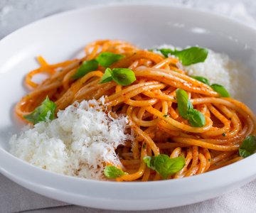 Spaghetti Parmesan with Tomato Coulis